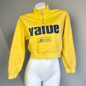 Vintage Yellow Streetwear Crop Sweatshirt